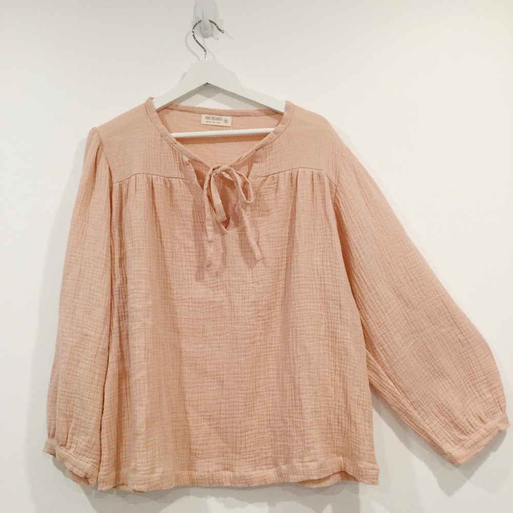 4OUR DREAMERS 100% Cotton Oversized Soft Peachy Pink Long-Sleeved Top Sz M